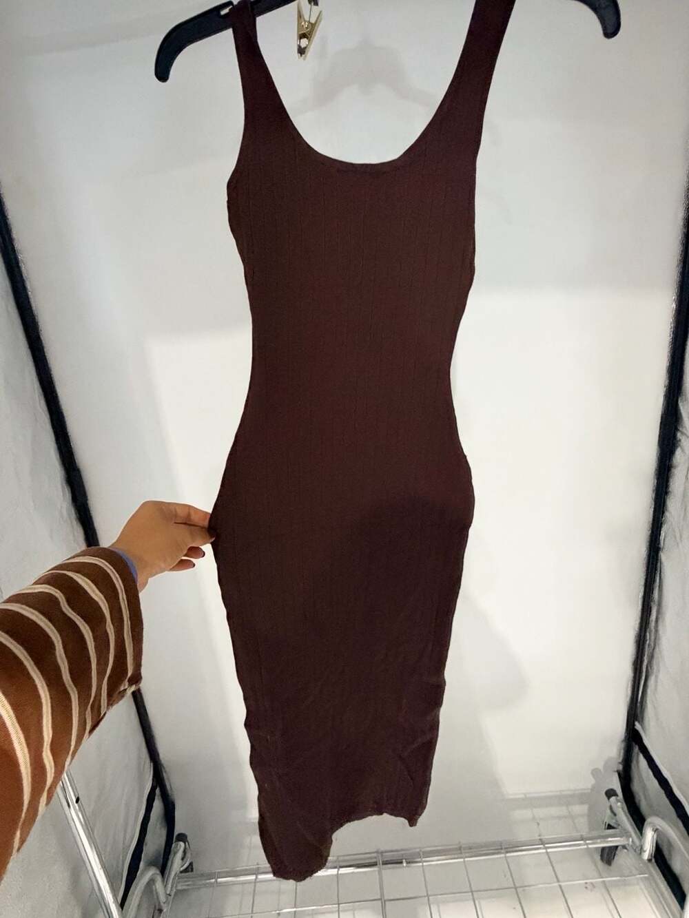 Ribbed Scoop Neck Midi Dress Chocolate Brown Size S